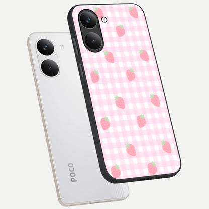  Strawberry Picnic Love phone case For Poco X8 Pro showing premium glass back cover with detailed artwork