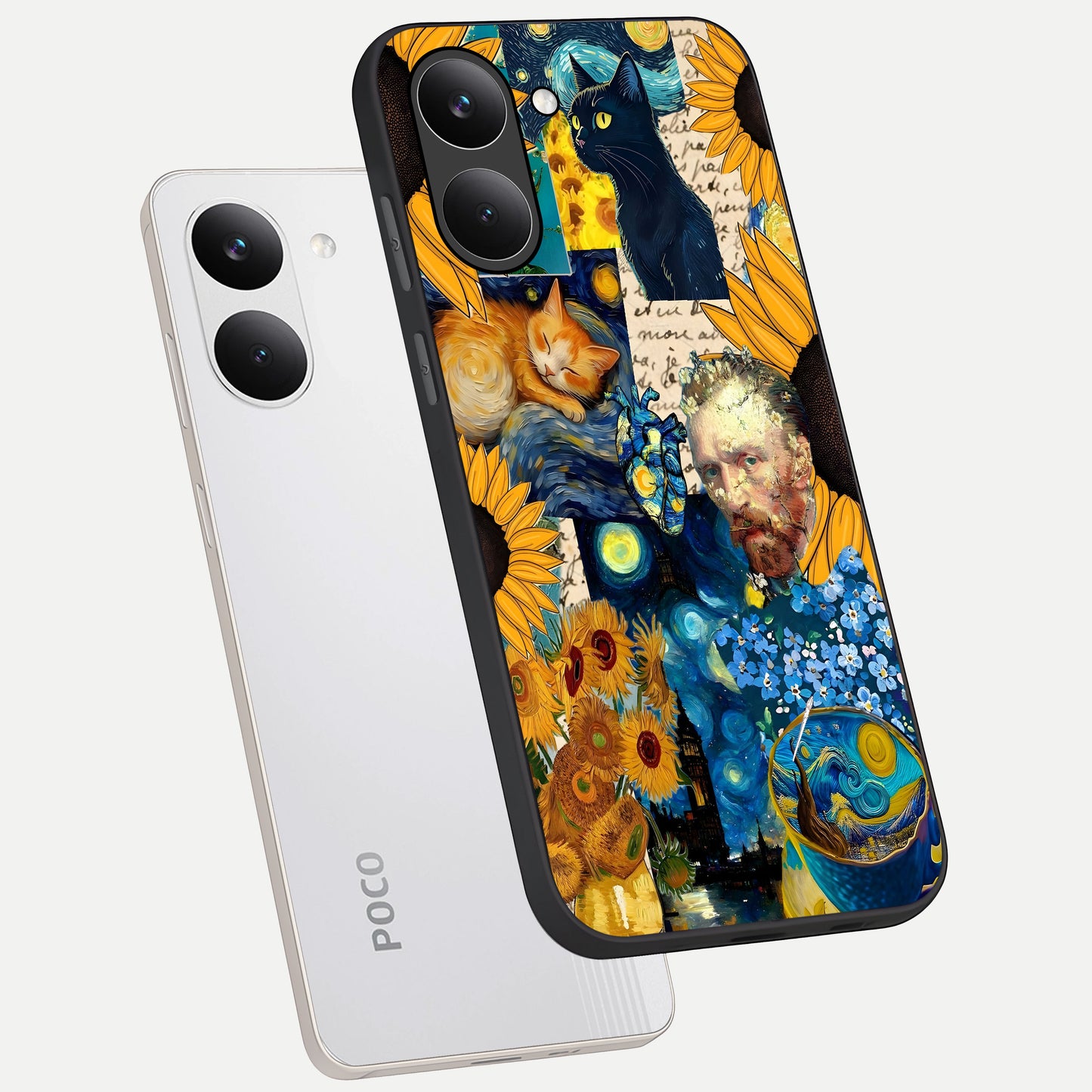  Sunflower Chic Mood Custom Name phone case For Poco X8 Pro showing premium glass back cover with detailed artwork