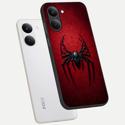  Superhero Web Emblem phone case For Poco X8 Pro showing premium glass back cover with detailed artwork