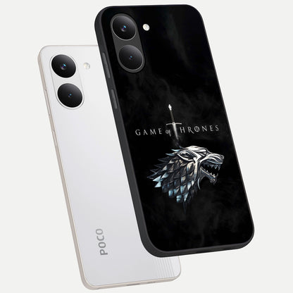  Throne Wolf Legacy phone case For Poco X8 Pro showing premium glass back cover with detailed artwork