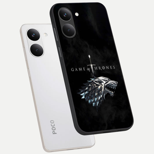  Throne Wolf Legacy phone case For Poco X8 Pro showing premium glass back cover with detailed artwork