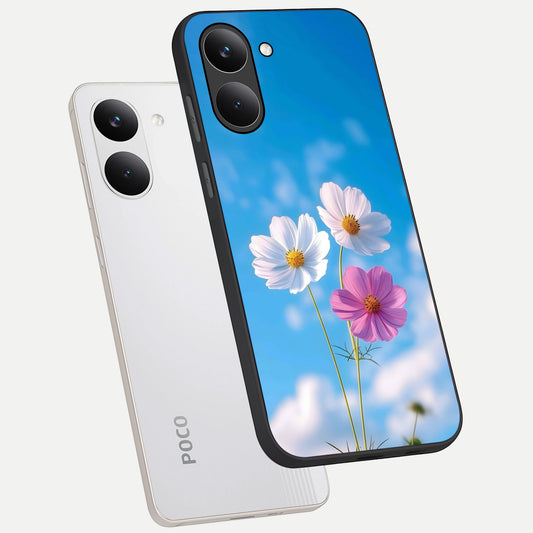  Tripple Flowers With Sky phone case For Poco X8 Pro showing premium glass back cover with detailed artwork