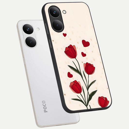 Tulip With Heart phone case For Poco X8 Pro showing premium glass back cover with detailed artwork