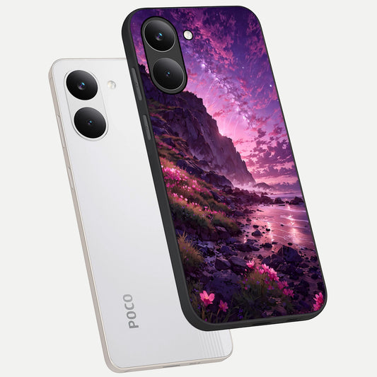  Twilight Blossom Coast phone case For Poco X8 Pro showing premium glass back cover with detailed artwork