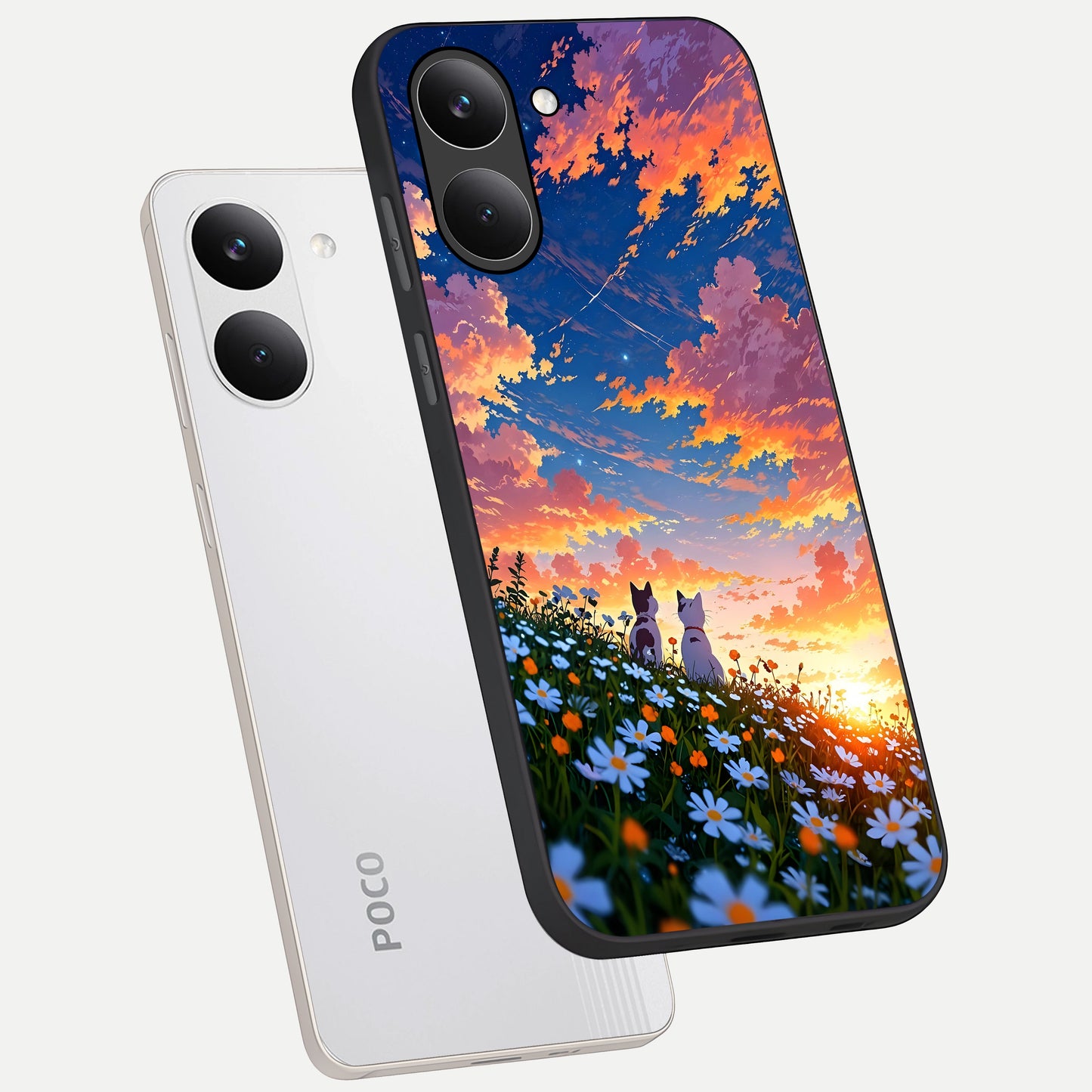  Two Cats Friends phone case For Poco X8 Pro showing premium glass back cover with detailed artwork