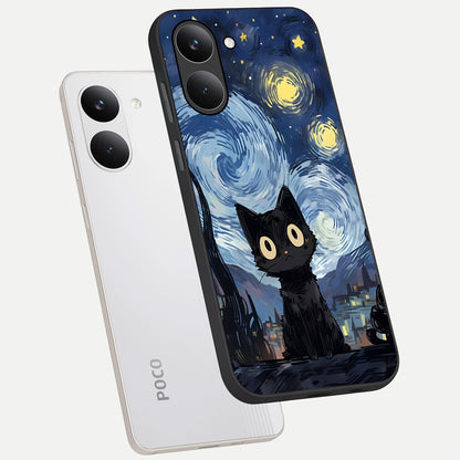  Van Gogh Cat phone case For Poco X8 Pro showing premium glass back cover with detailed artwork