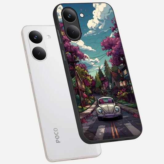  Vintage Street Drive phone case For Poco X8 Pro showing premium glass back cover with detailed artwork
