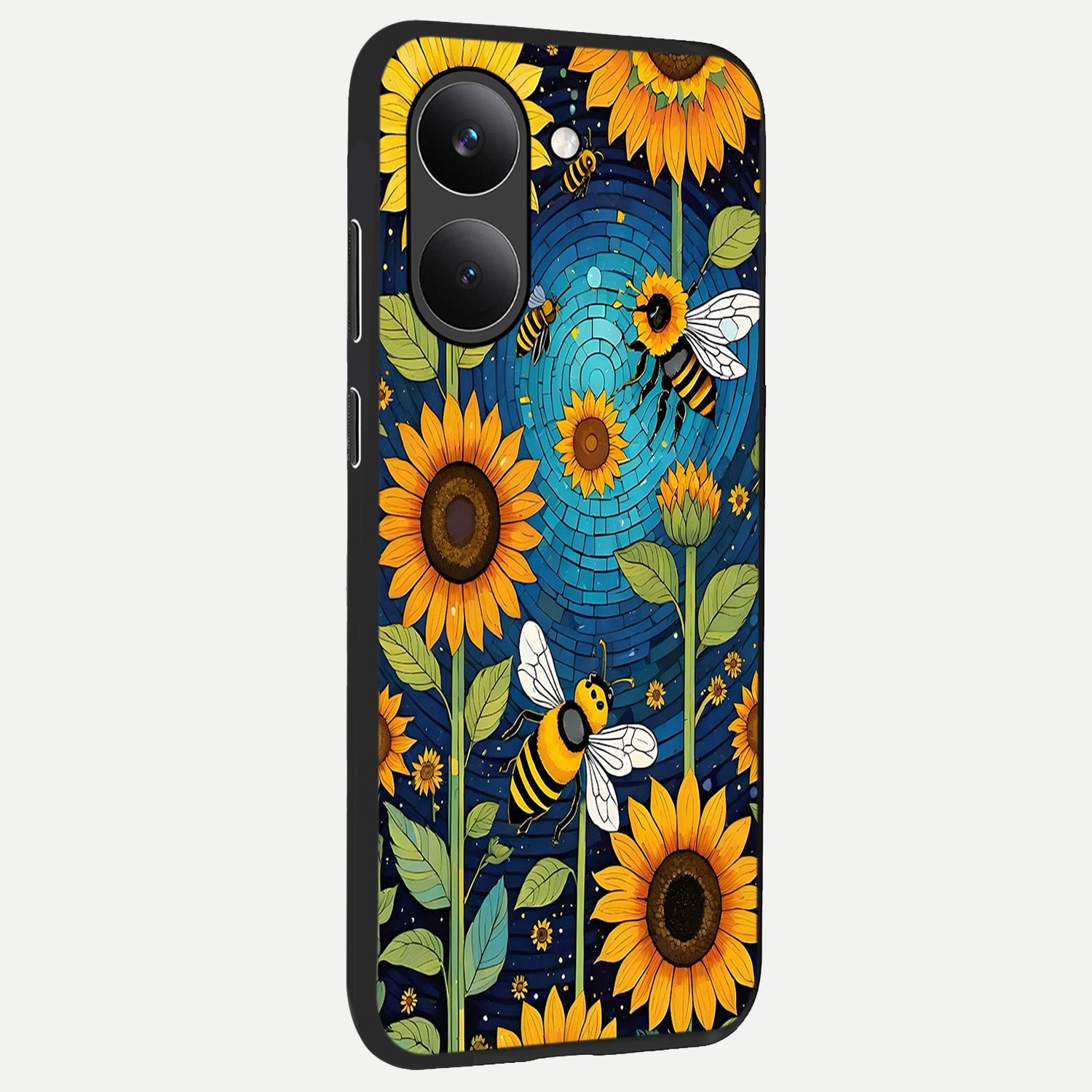  Bees And Sunflowers back cover For Poco X8 Pro slim fit glass case with vibrant aesthetic design