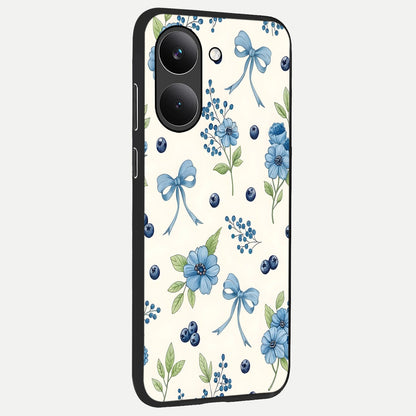  Blue Flower And Bow back cover For Poco X8 Pro slim fit glass case with vibrant aesthetic design