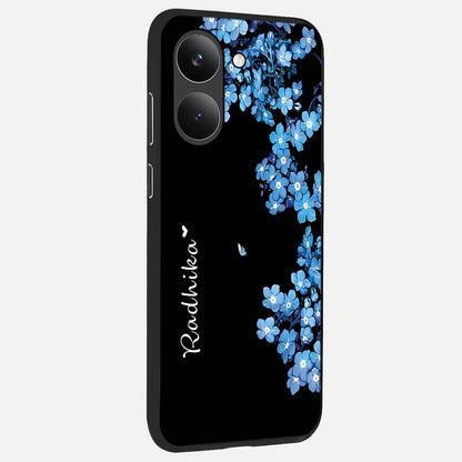  Blue Petal Dream Custom Name back cover For Poco X8 Pro slim fit glass case with vibrant aesthetic design