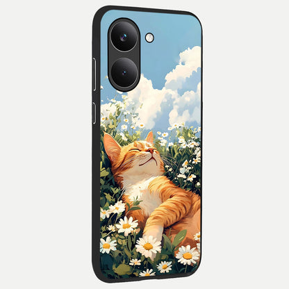  Cat And Flowers View back cover For Poco X8 Pro slim fit glass case with vibrant aesthetic design