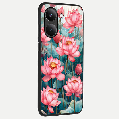  Celestial Pink Lotus back cover For Poco X8 Pro slim fit glass case with vibrant aesthetic design