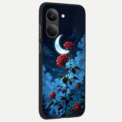  Crimson Rose Moon back cover For Poco X8 Pro slim fit glass case with vibrant aesthetic design