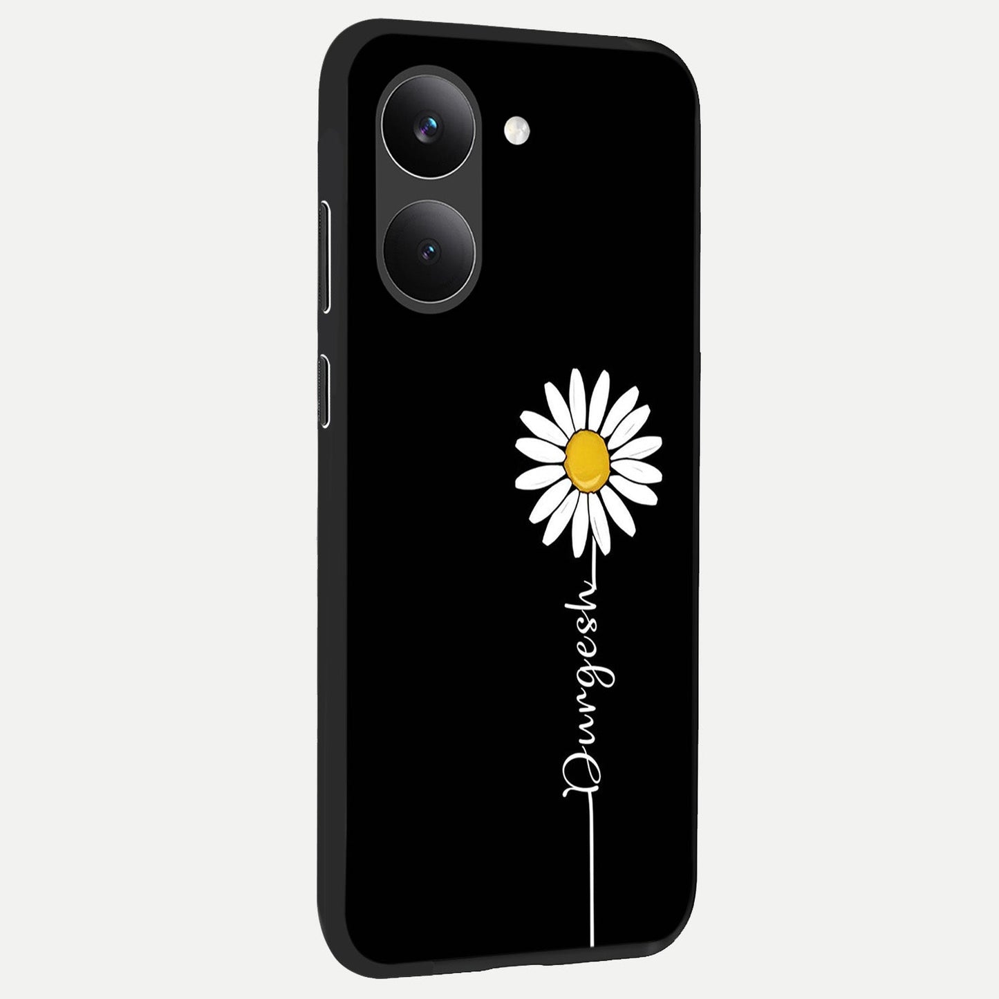  Custom Name White Flower back cover For Poco X8 Pro slim fit glass case with vibrant aesthetic design