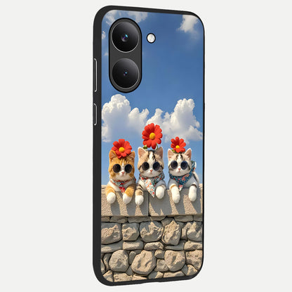  Floral Kitty Squad back cover For Poco X8 Pro slim fit glass case with vibrant aesthetic design