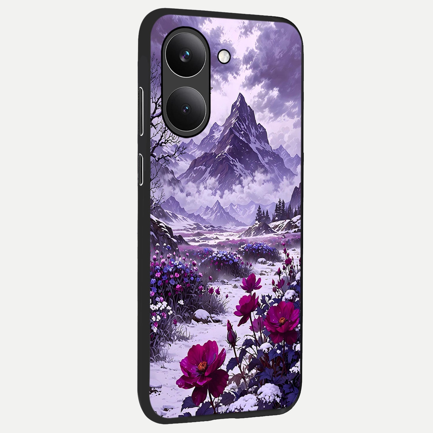  Flower Mountain View back cover For Poco X8 Pro slim fit glass case with vibrant aesthetic design