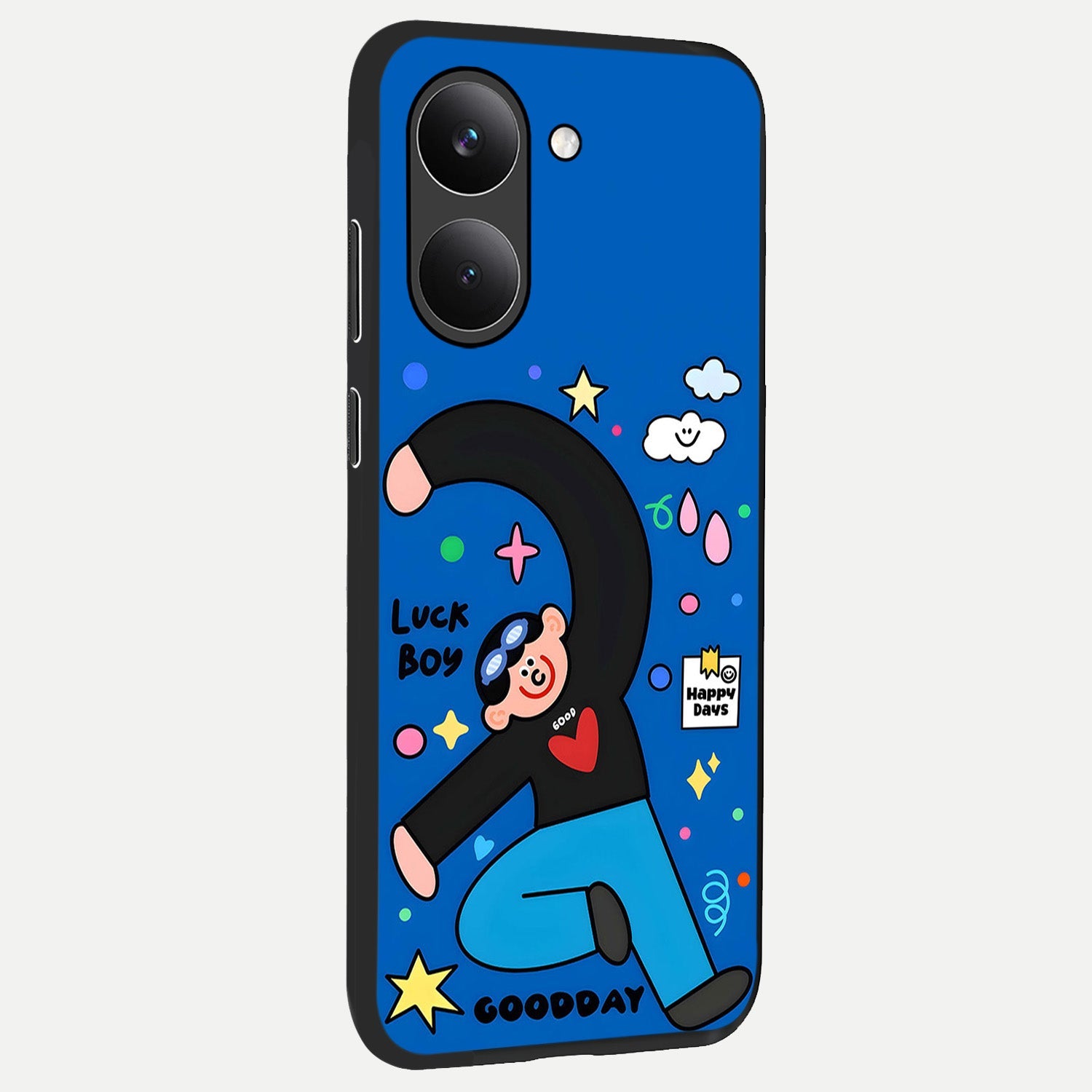  Happy Luck Vibe back cover For Poco X8 Pro slim fit glass case with vibrant aesthetic design