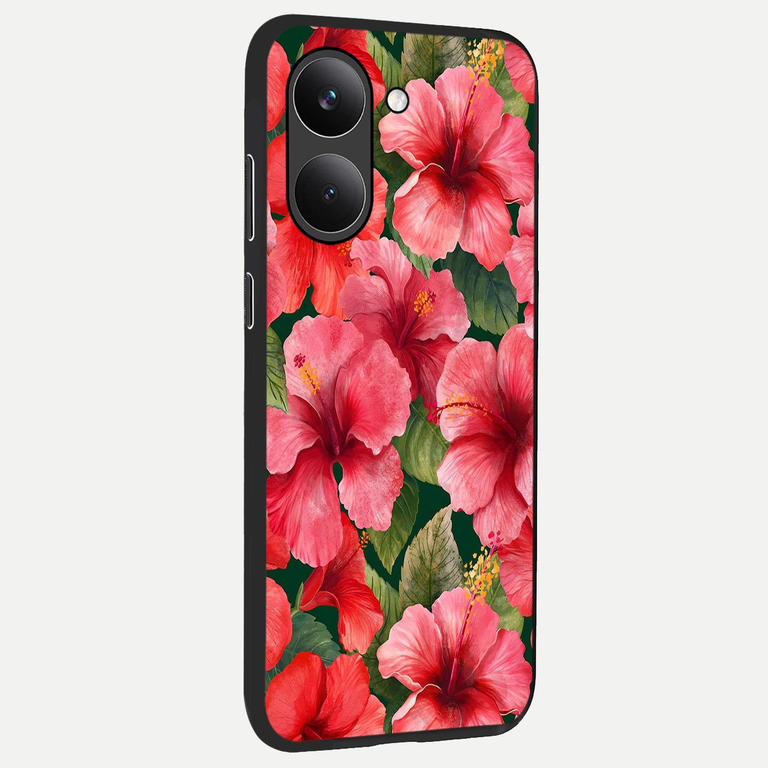  Hibiscus Pattern back cover For Poco X8 Pro slim fit glass case with vibrant aesthetic design