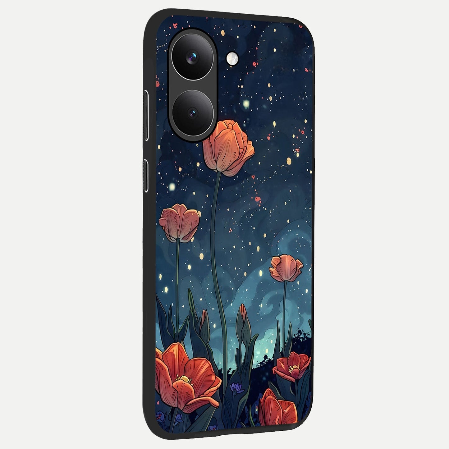  Midnight Tulip Glow back cover For Poco X8 Pro slim fit glass case with vibrant aesthetic design