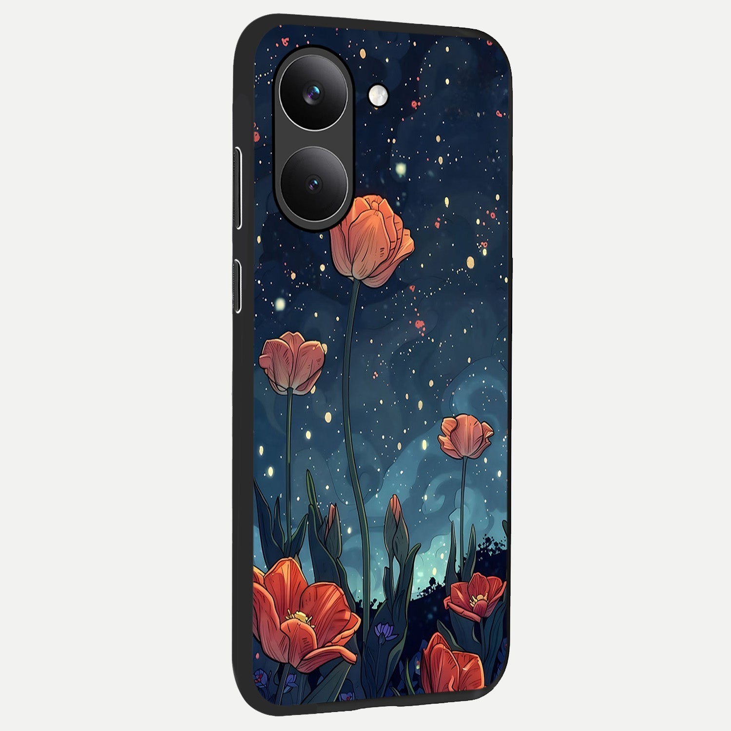  Midnight Tulip Glow back cover For Poco X8 Pro slim fit glass case with vibrant aesthetic design