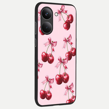  Red Cherries Pattern back cover For Poco X8 Pro slim fit glass case with vibrant aesthetic design