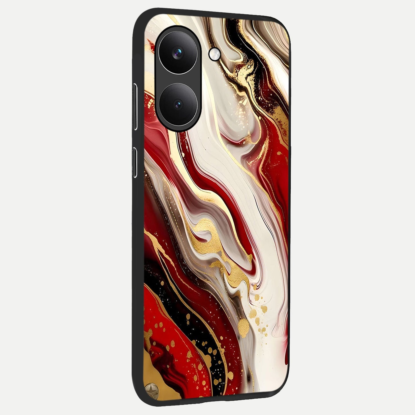  Red And White Marble back cover For Poco X8 Pro slim fit glass case with vibrant aesthetic design