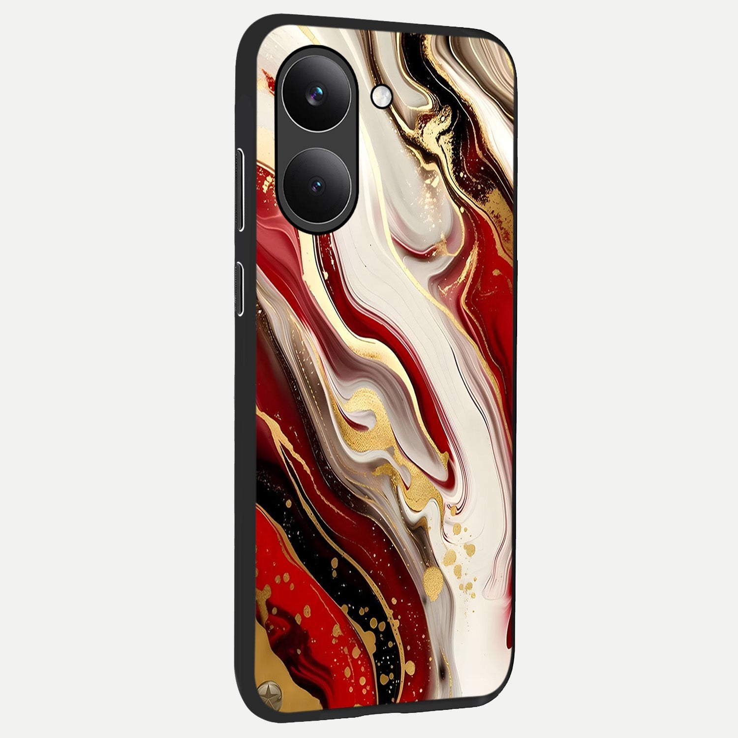  Red And White Marble back cover For Poco X8 Pro slim fit glass case with vibrant aesthetic design