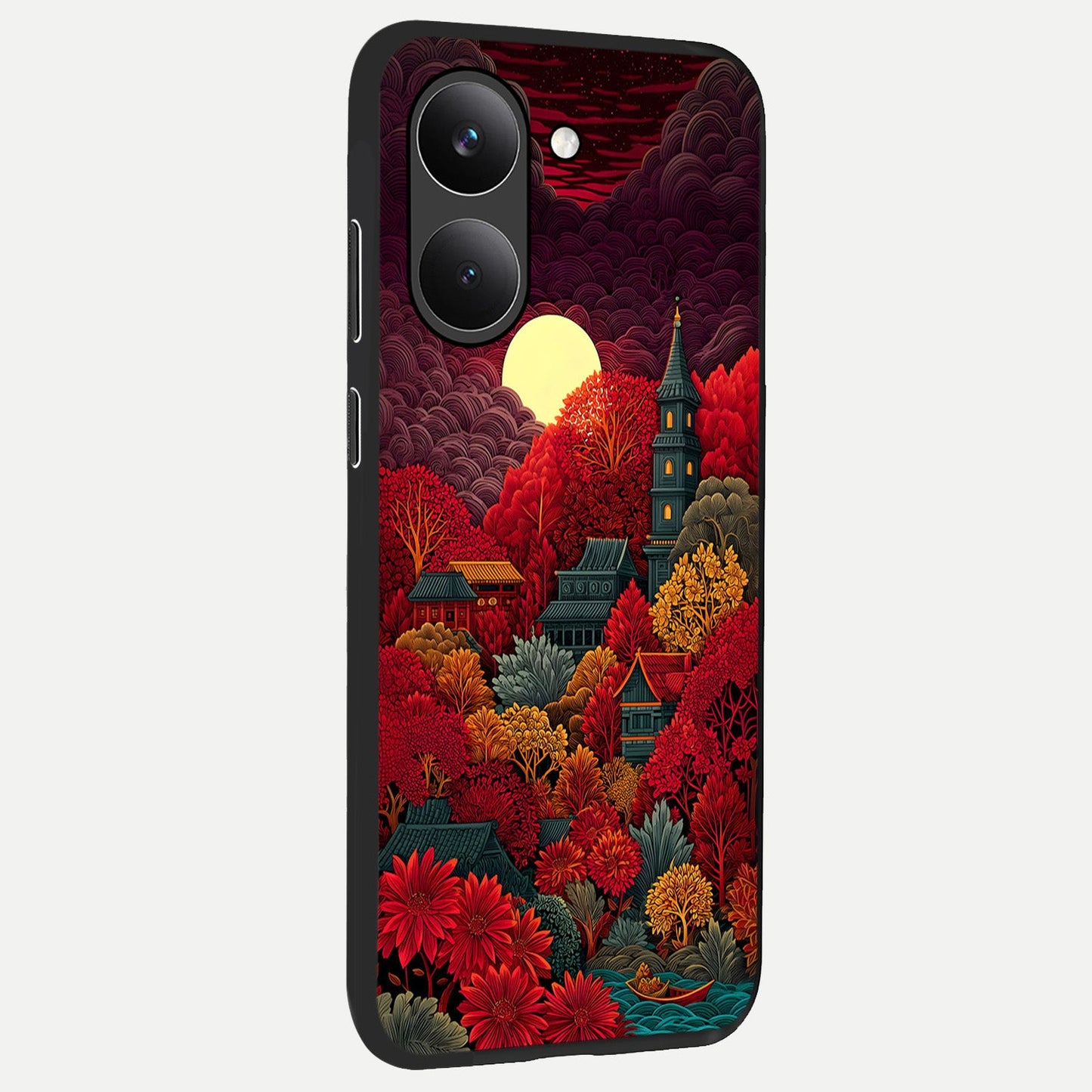  Scarlet Autumn Temple back cover For Poco X8 Pro slim fit glass case with vibrant aesthetic design