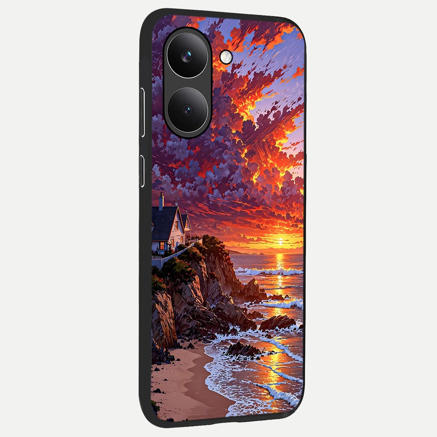  Sunset House By Sea back cover For Poco X8 Pro slim fit glass case with vibrant aesthetic design