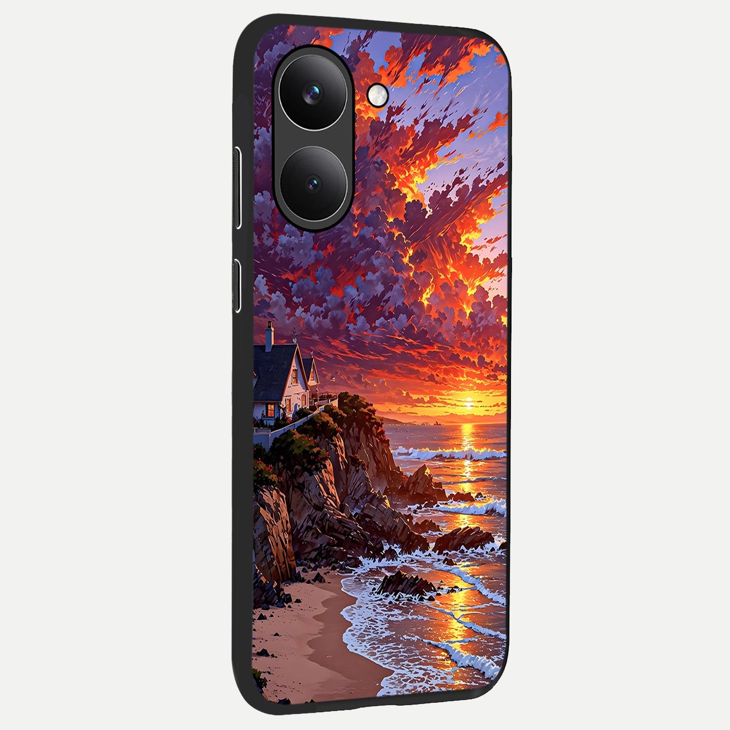  Sunset House By Sea back cover For Poco X8 Pro slim fit glass case with vibrant aesthetic design