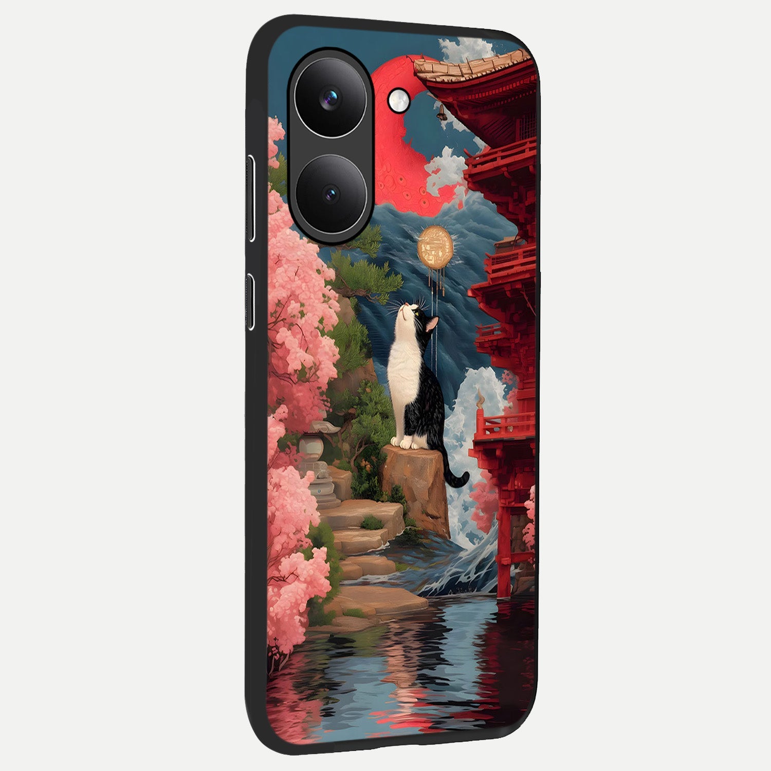  Temple Cat Scenery back cover For Poco X8 Pro slim fit glass case with vibrant aesthetic design