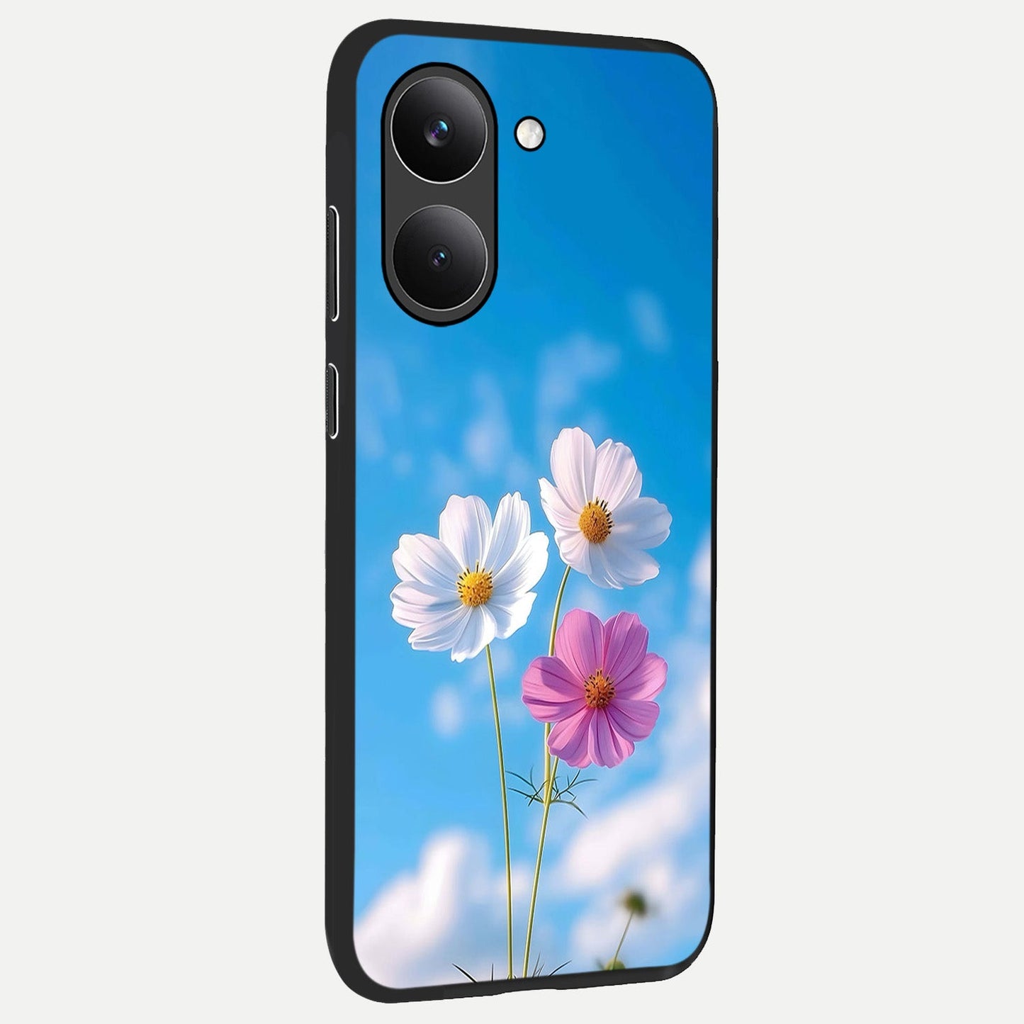  Tripple Flowers With Sky back cover For Poco X8 Pro slim fit glass case with vibrant aesthetic design