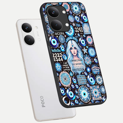  Angel Aura Shield phone case For Poco X8 Pro Max showing premium glass back cover with detailed artwork