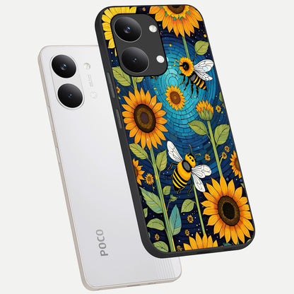  Bees And Sunflowers phone case For Poco X8 Pro Max showing premium glass back cover with detailed artwork