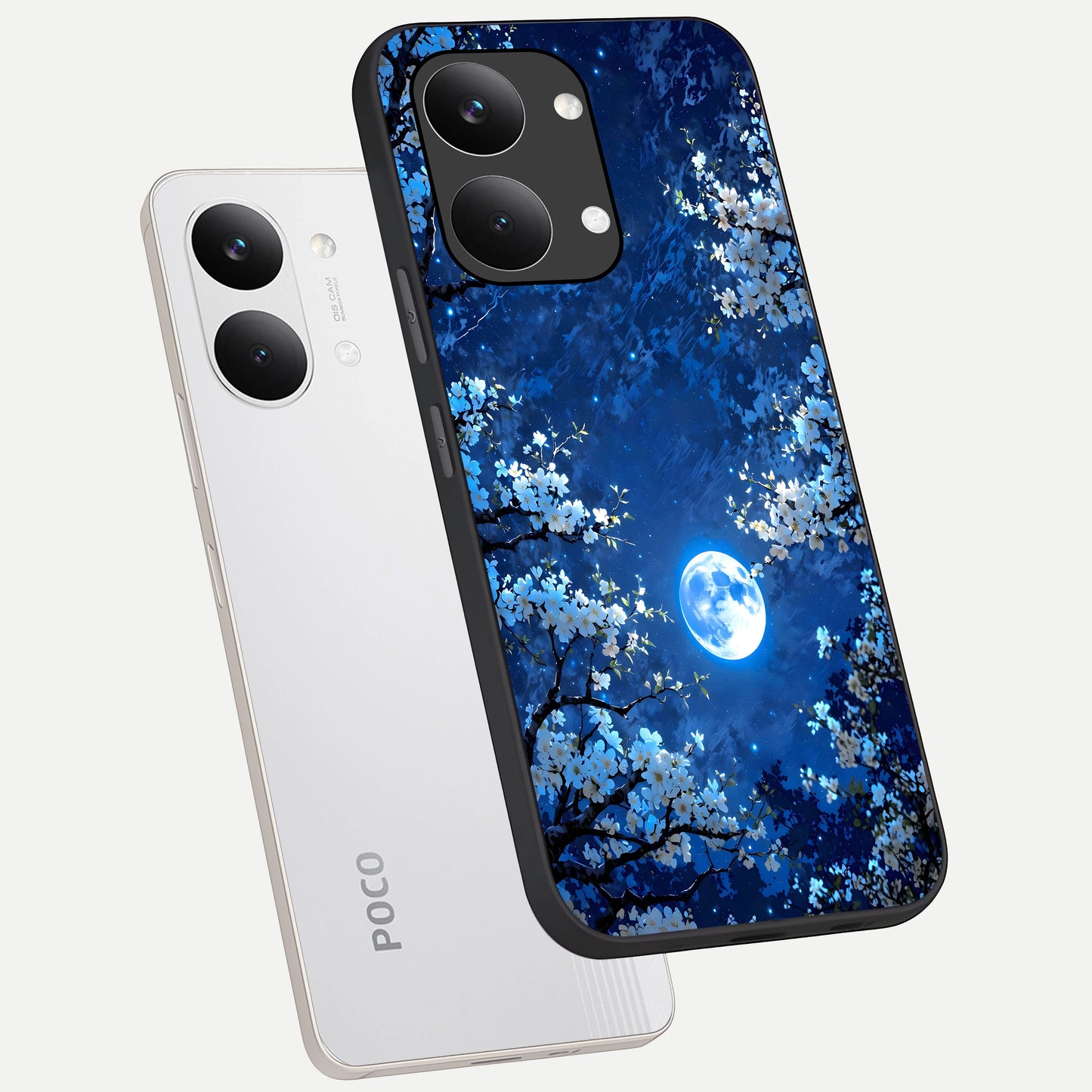  Blossom Moonlight Sky phone case For Poco X8 Pro Max showing premium glass back cover with detailed artwork