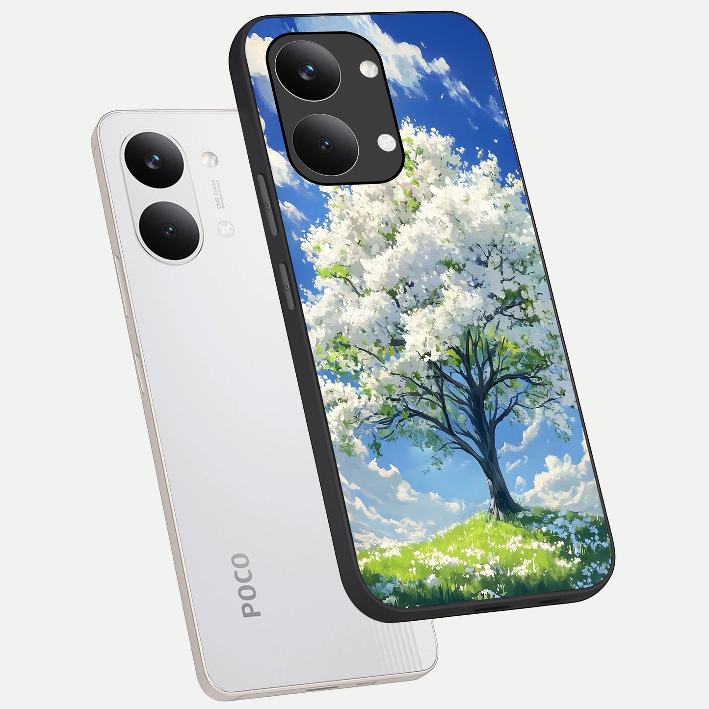  Blossom Sky Serenity phone case For Poco X8 Pro Max showing premium glass back cover with detailed artwork