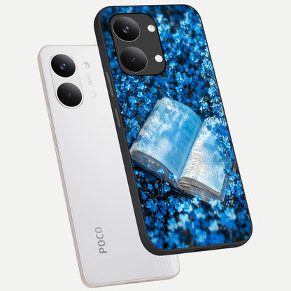  Blue Bloom Tales phone case For Poco X8 Pro Max showing premium glass back cover with detailed artwork