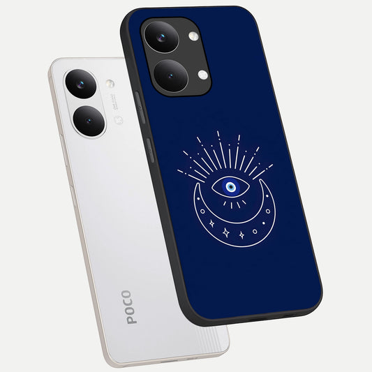  Blue Evil Eye phone case For Poco X8 Pro Max showing premium glass back cover with detailed artwork