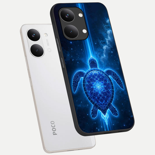  Blue Galaxy Turtle phone case For Poco X8 Pro Max showing premium glass back cover with detailed artwork