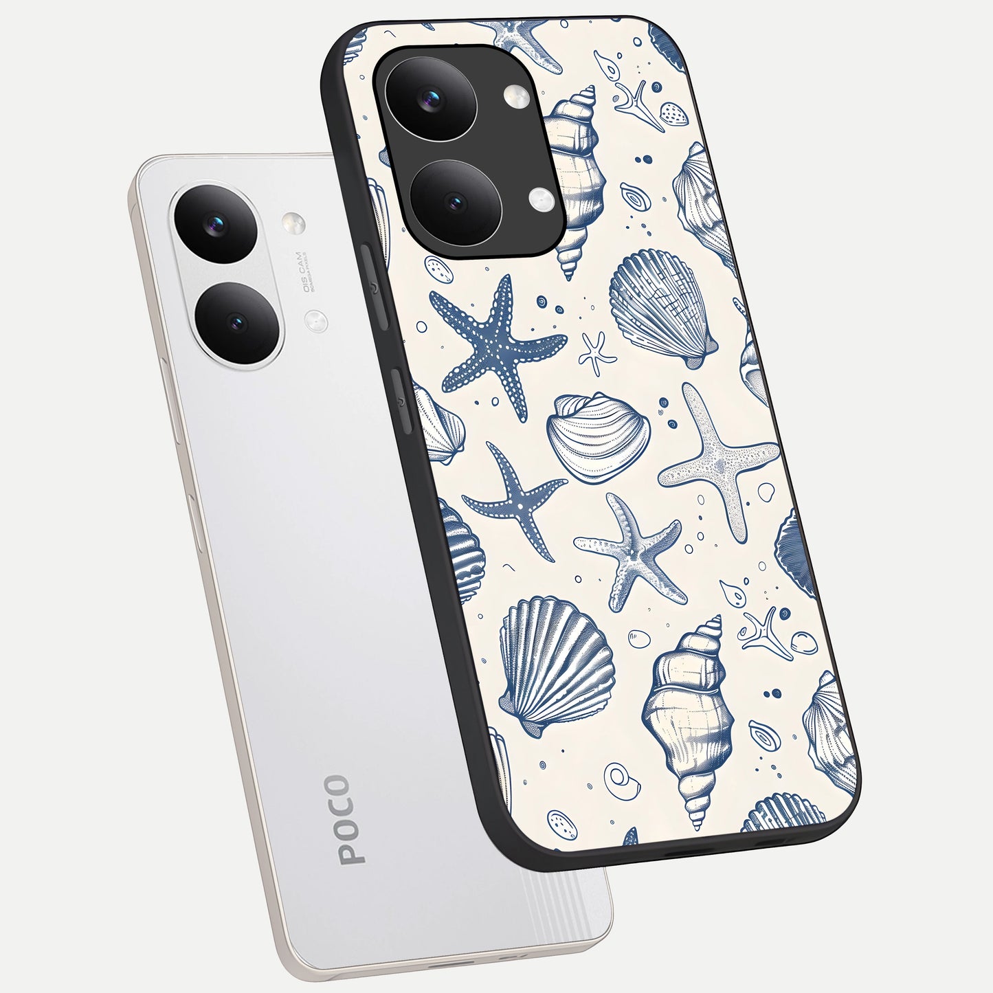  Blue Ocean Outline phone case For Poco X8 Pro Max showing premium glass back cover with detailed artwork