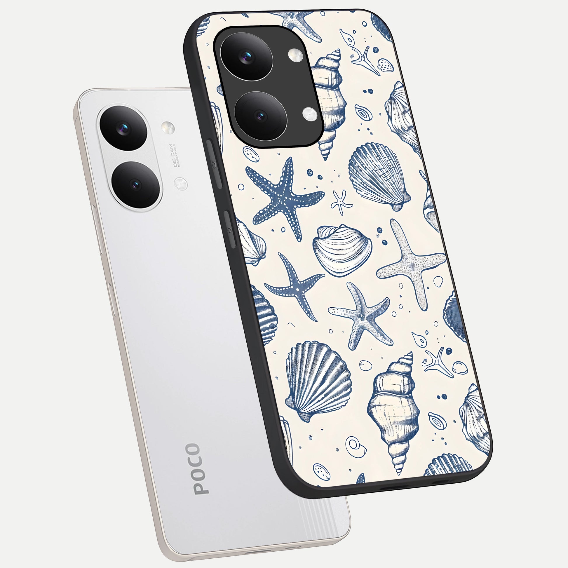  Blue Ocean Outline phone case For Poco X8 Pro Max showing premium glass back cover with detailed artwork