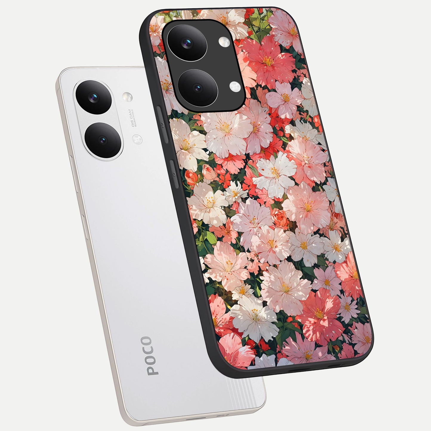  Blush Bloom Field phone case For Poco X8 Pro Max showing premium glass back cover with detailed artwork
