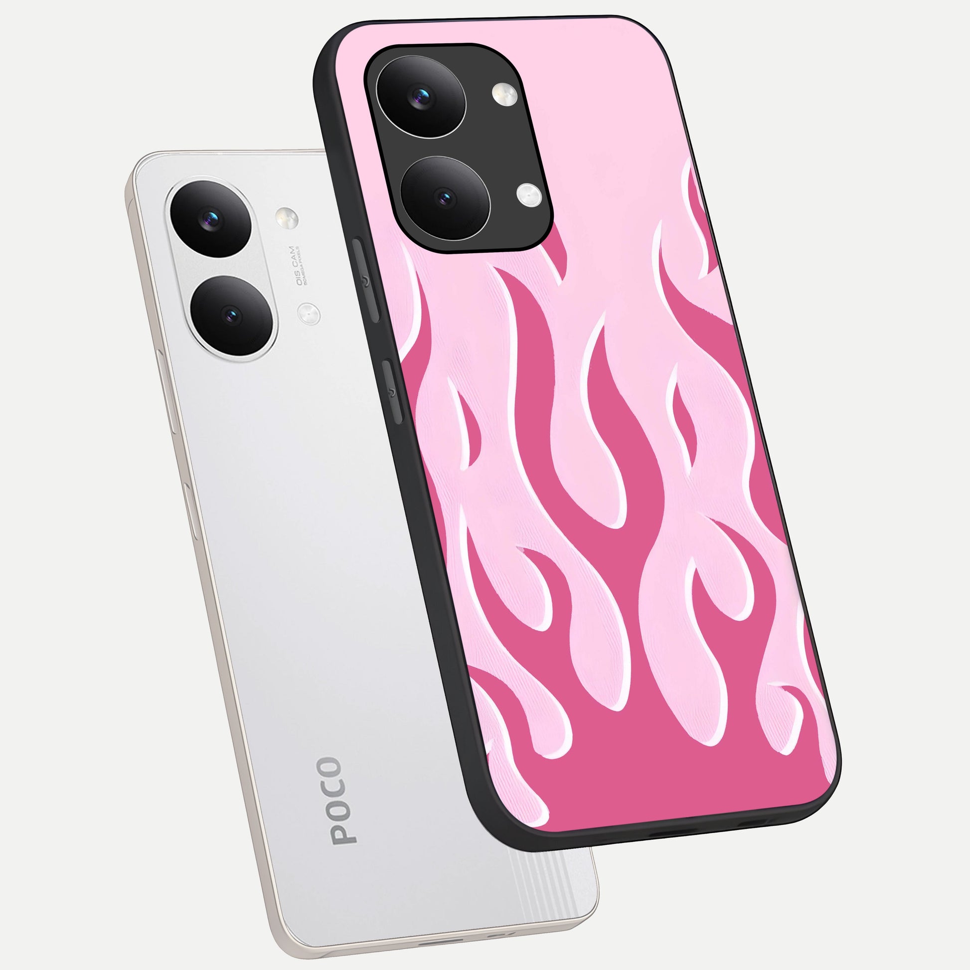  Blush Flame Energy phone case For Poco X8 Pro Max showing premium glass back cover with detailed artwork