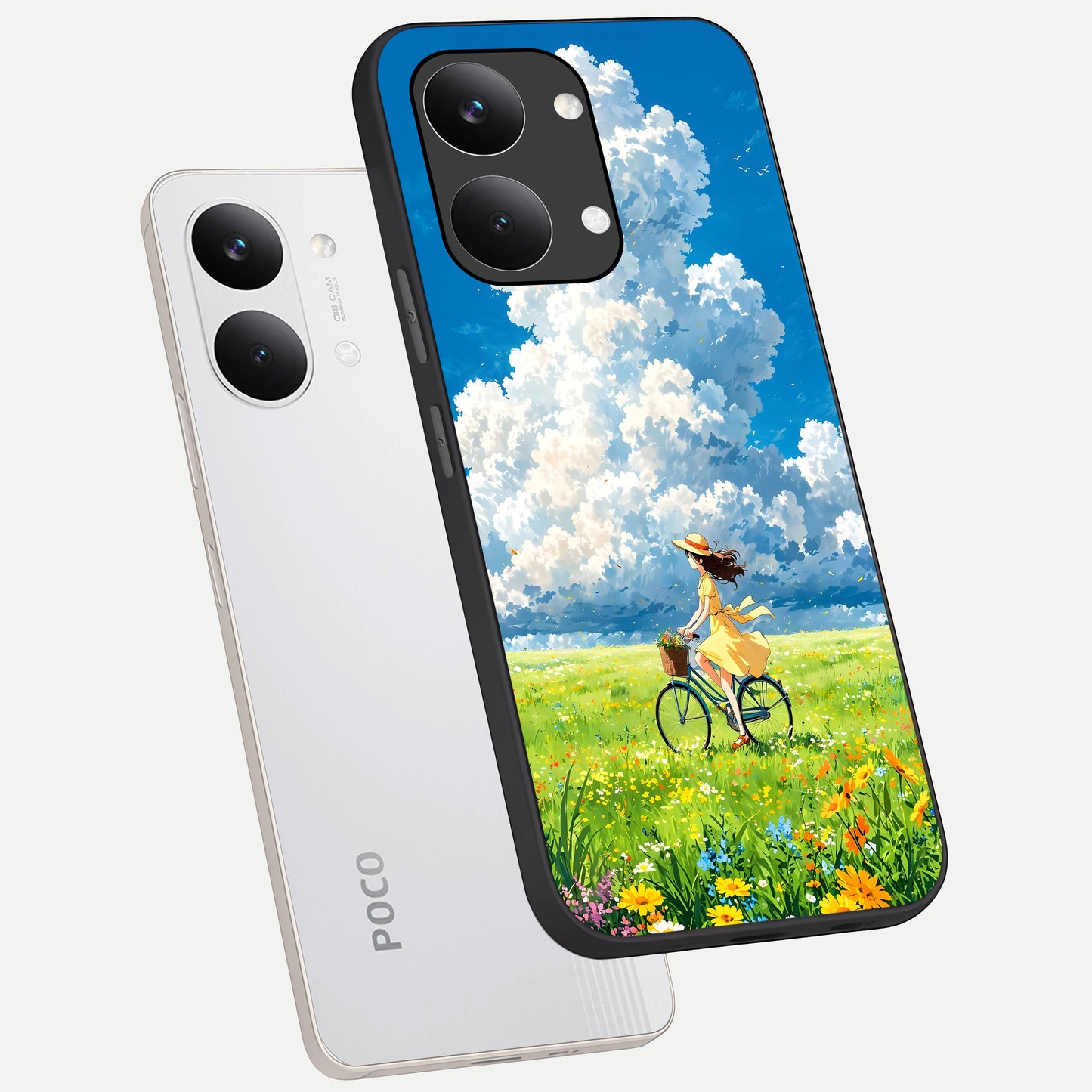  Breezy Meadow Ride phone case For Poco X8 Pro Max showing premium glass back cover with detailed artwork