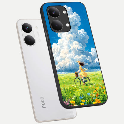  Breezy Meadow Ride phone case For Poco X8 Pro Max showing premium glass back cover with detailed artwork