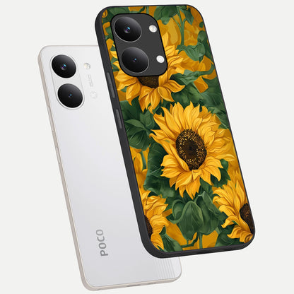  Bright Sunflower Bloom phone case For Poco X8 Pro Max showing premium glass back cover with detailed artwork