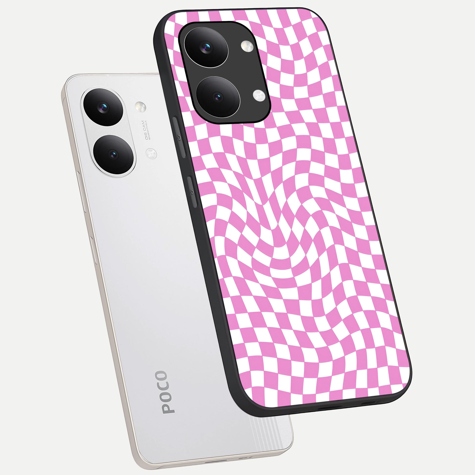  Bubblegum Check Wave phone case For Poco X8 Pro Max showing premium glass back cover with detailed artwork