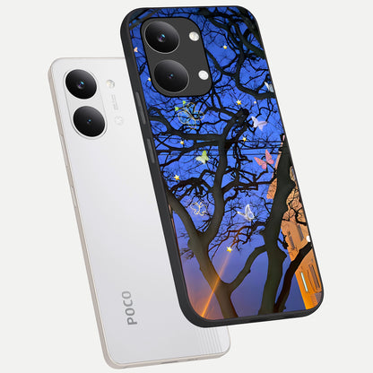  Butterfly Night Magic phone case For Poco X8 Pro Max showing premium glass back cover with detailed artwork