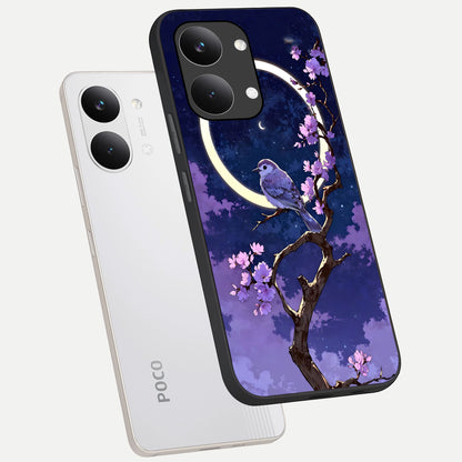  Celestial Bird Blossom phone case For Poco X8 Pro Max showing premium glass back cover with detailed artwork