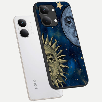  Celestial Moon With Sun phone case For Poco X8 Pro Max showing premium glass back cover with detailed artwork